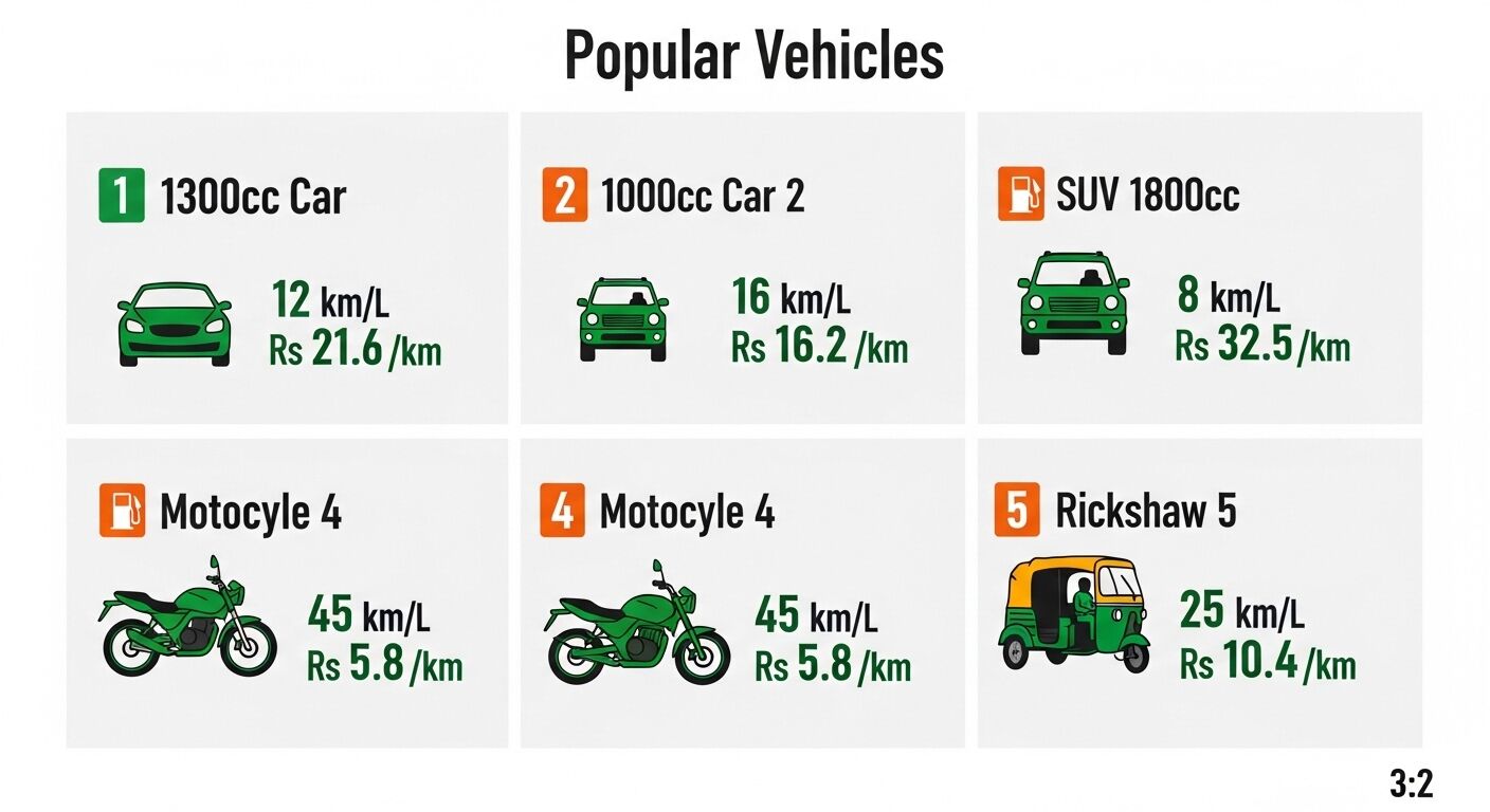 Fuel Cost Calculator - Popular Vehicles Fuel Cost Comparison